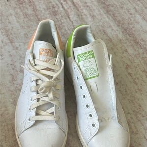 Adidas Stan Smith White Sneakers with Orange and Green Accents